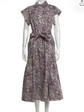 Julia Amory Paisley Print Pink & Neutral Midi Dress with Tie Belt